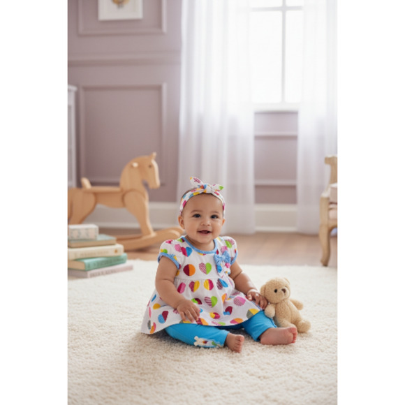 New Laura Ashley Baby Girl Outfit set Shirt leggings headband Size 3 months - Picture 2 of 4